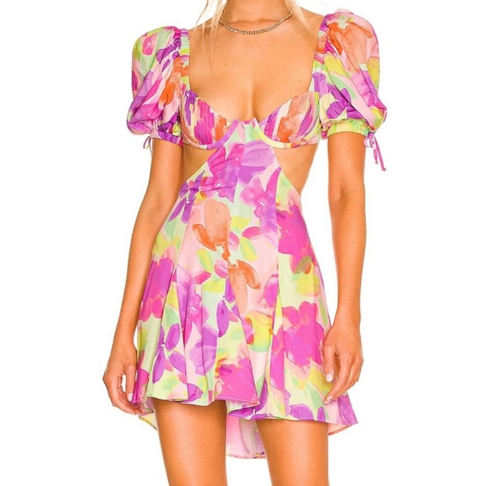For Love & Lemons Mya Mini Dress in Pink- NEVER WORN. NWT. Size M.